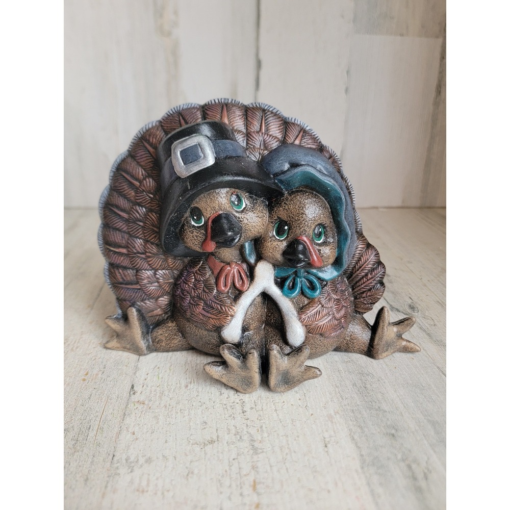 Vintage turkey ceramic Thanksgiving Pilgrim home figure couple unique
